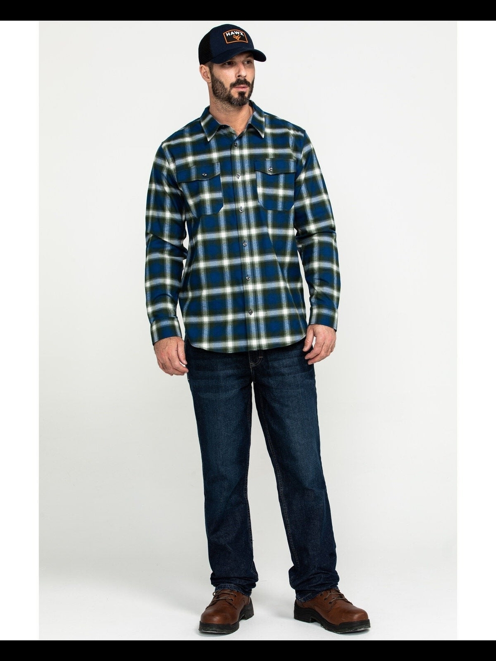 Hawx Men's Lineman Plaid Stretch Flannel Long Sleeve Work Shirt